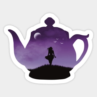 Freedom in a Cup | Tea Kettle Woman Silhouette Under The Moon | Purple Sticker